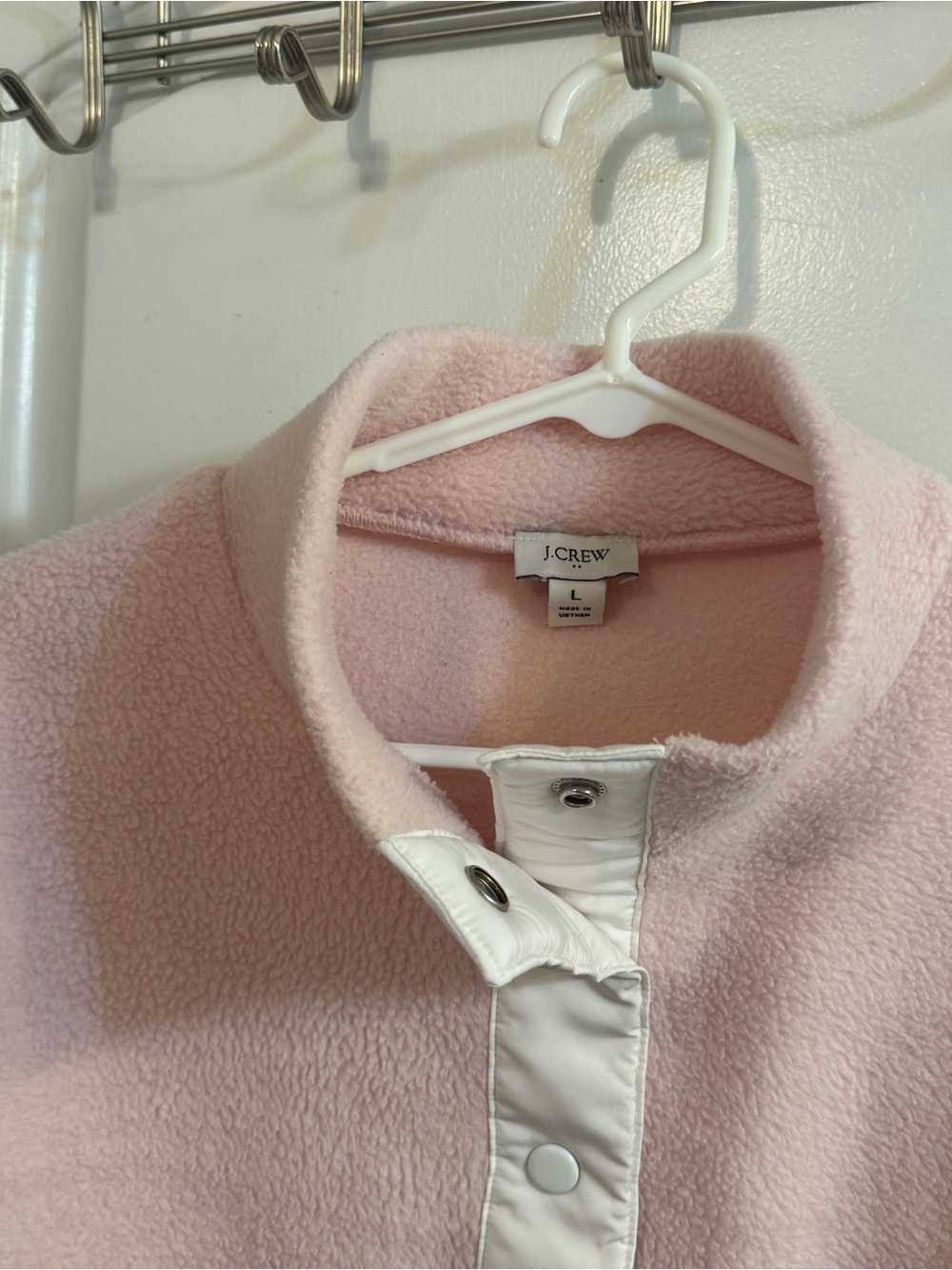 J. CREW Quilted Sherpa Half-zip Snap Pullover Pink Ivory Green Large - Picture 3 of 8